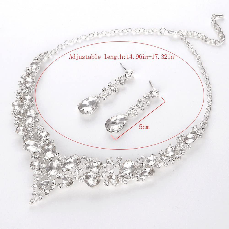 Bridal Rhinestone Crystal Necklace Earring Set Women's Prom Dress Accessories_voghion.com