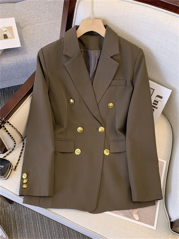 Yitimuceng Fashion Blazers for Women Jackets 2023 New Spring Summer Office Ladies Long Coats Notched Double Breasted_voghion.com
