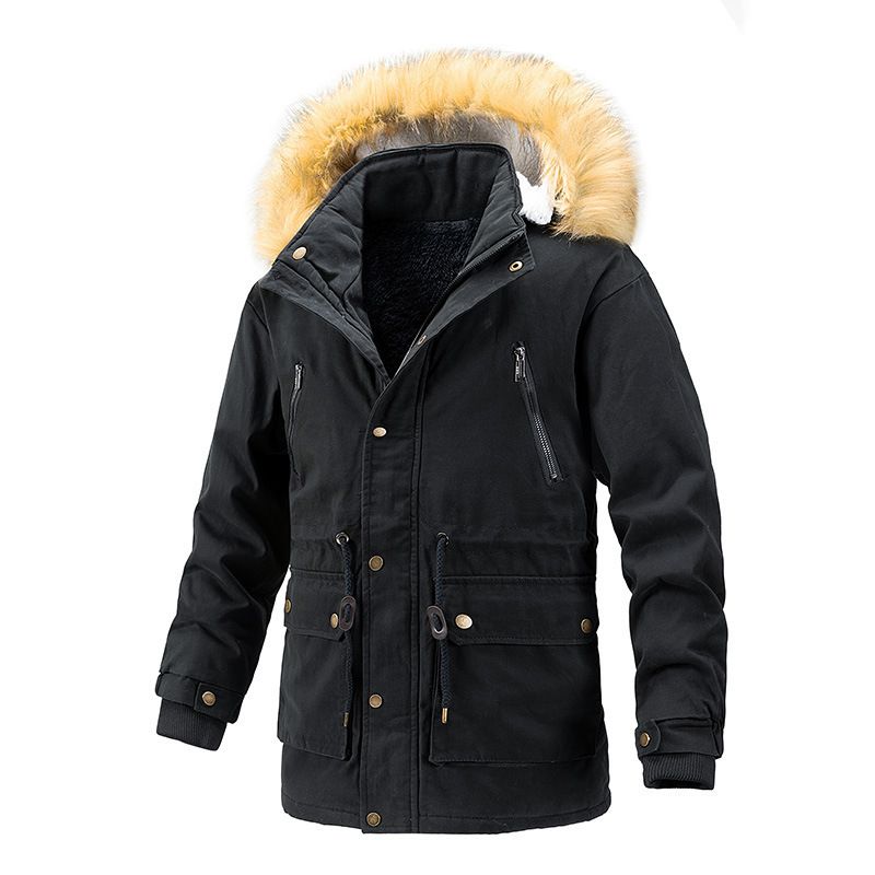 7988 Giacca invernale da uomo con cappuccio, foderata in pile, vestibilità slim, lunghezza media, in cotone mimetico, per uomo_voghion.com
