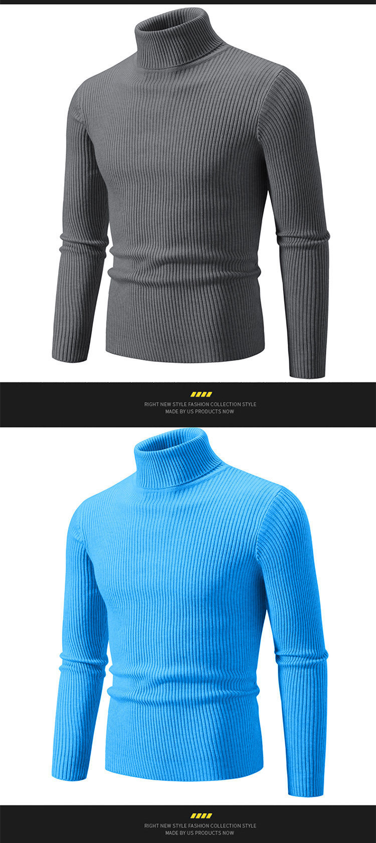 Autumn And Winter New Solid Color High Neck Sweater Casual Coat Men's Pullover Large Size Knitwear_voghion.com