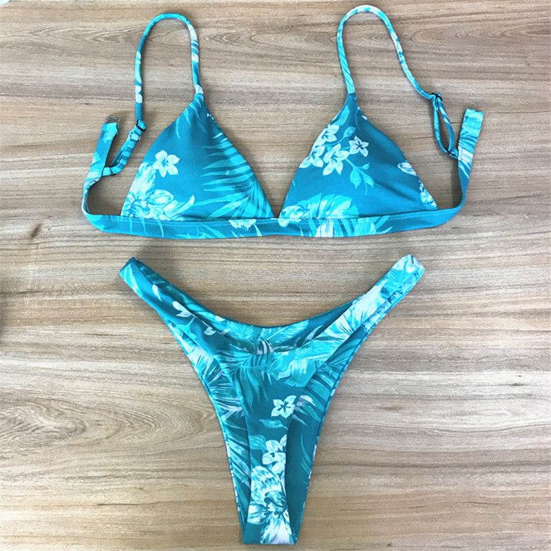 Maillot de bain dos nu imprimé bikini fendu pour femme bikini noir_voghion.com