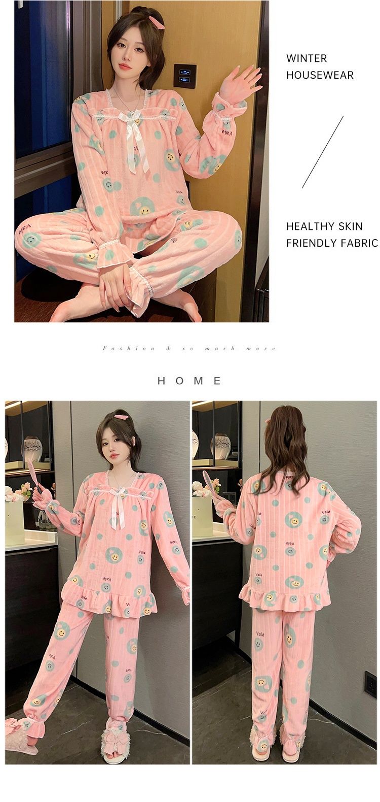 Shuishao veludo pijamas mulheres no inverno, doce princesa estilo calças de manga comprida com tamanho 230 libras mais M casa_voghion.com