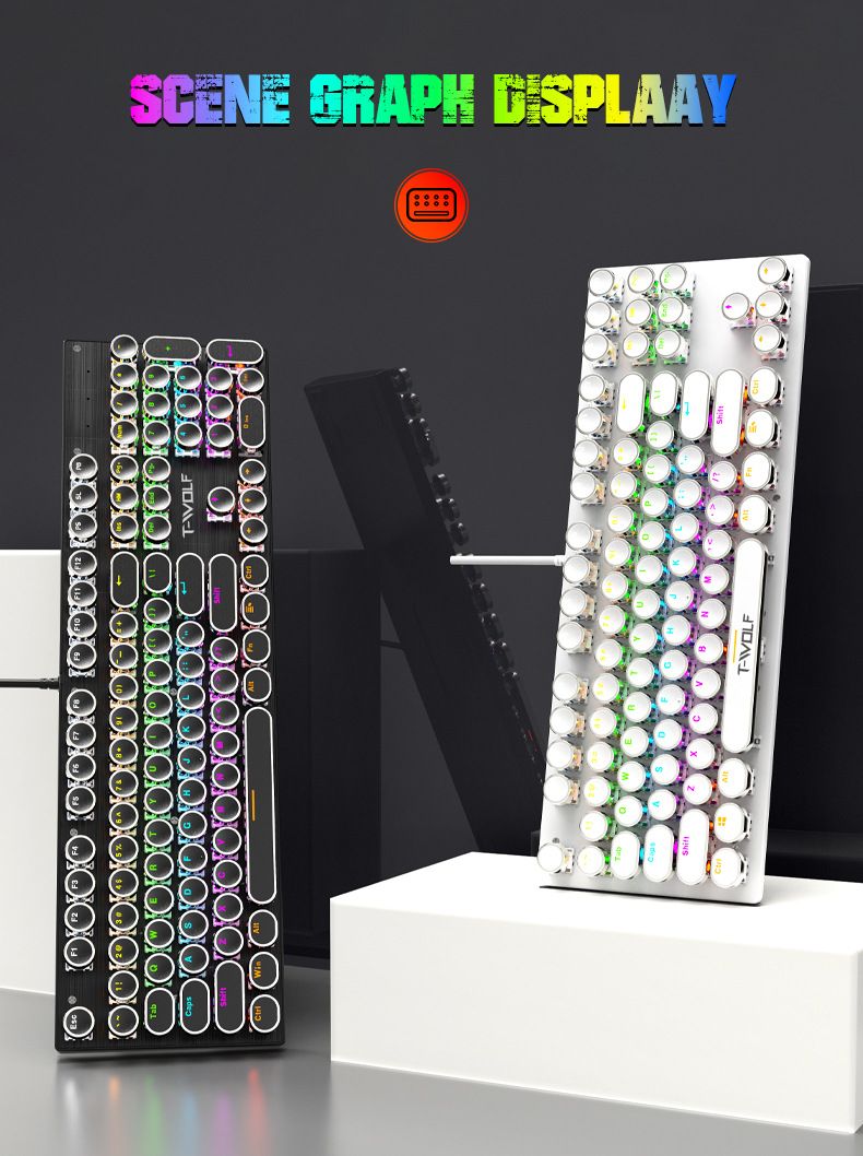 YT75 Mechanical Keyboard Gaming Metal Panel Punk Round Keyboard Russian Korean_voghion.com