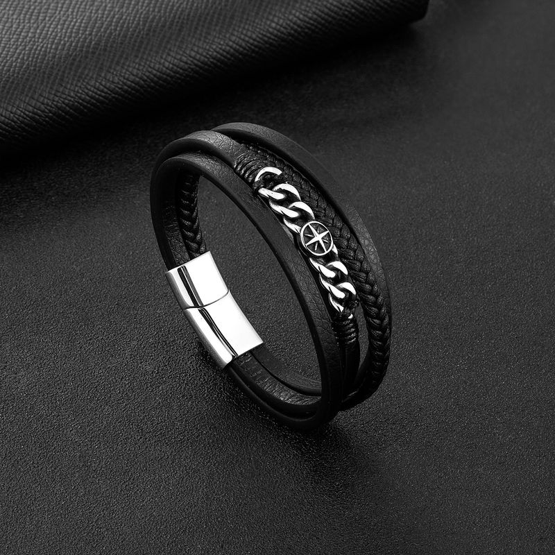 Braccialetti da uomo, braccialetti intrecciati multistrato in acciaio inossidabile di alta qualità, braccialetti in pelle intrecciata a mano, gioielli punk retrò da uomo_voghion.com