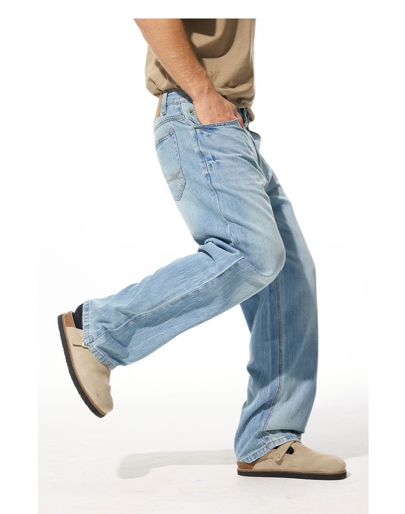 Men's Clothing Lightweight Tencel Lyocell Cool Stretch Washed Jeans - Loose Straight Leg Pants With Japanese Style (Light Blue)_voghion.com