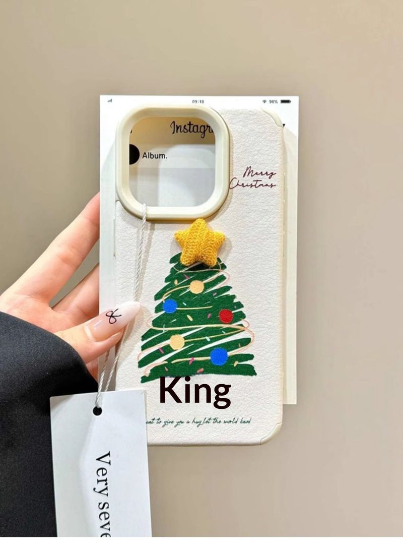 50704555550<=3 Ins 3D Star Polka Dot Christmas Tree Case For 16 15 Pro Max/14/13/12_voghion.com