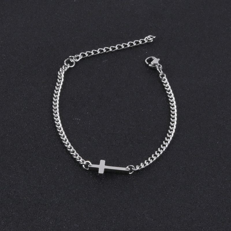 Mode vielseitig Edelstahl kubanische Kette Herren einfache Gold Kreuz Armband Armreif_voghion.com