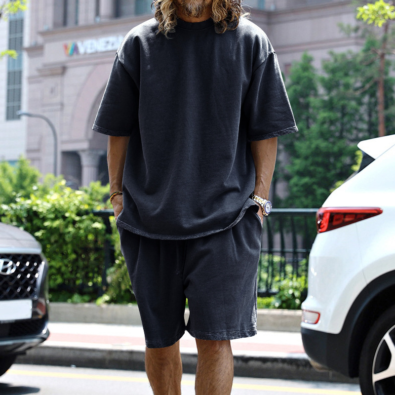 2024 grand ensemble décontracté ample manches courtes T printemps/été shorts couleur unie vêtements pour hommes_voghion.com