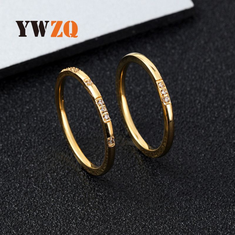 Titanium ring for couples, simple and extremely thin index finger set with diamond tail plain ring, stainless steel_voghion.com