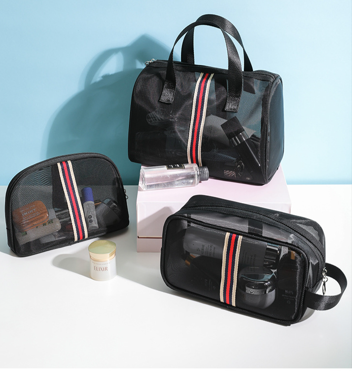 Fabrieksgroothandel draagbare mesh-toilettas met grote capaciteit, transparante make-uptas voor reizen, mesh-opbergtas, aanpasbaar logo_voghion.com