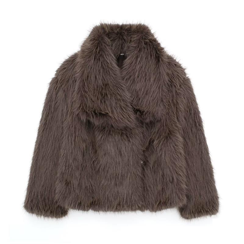 Ropa de mujer nueva piel de zorro manga larga solapa piel otoño e invierno moda gruesa talla grande felpa mujer_voghion.com