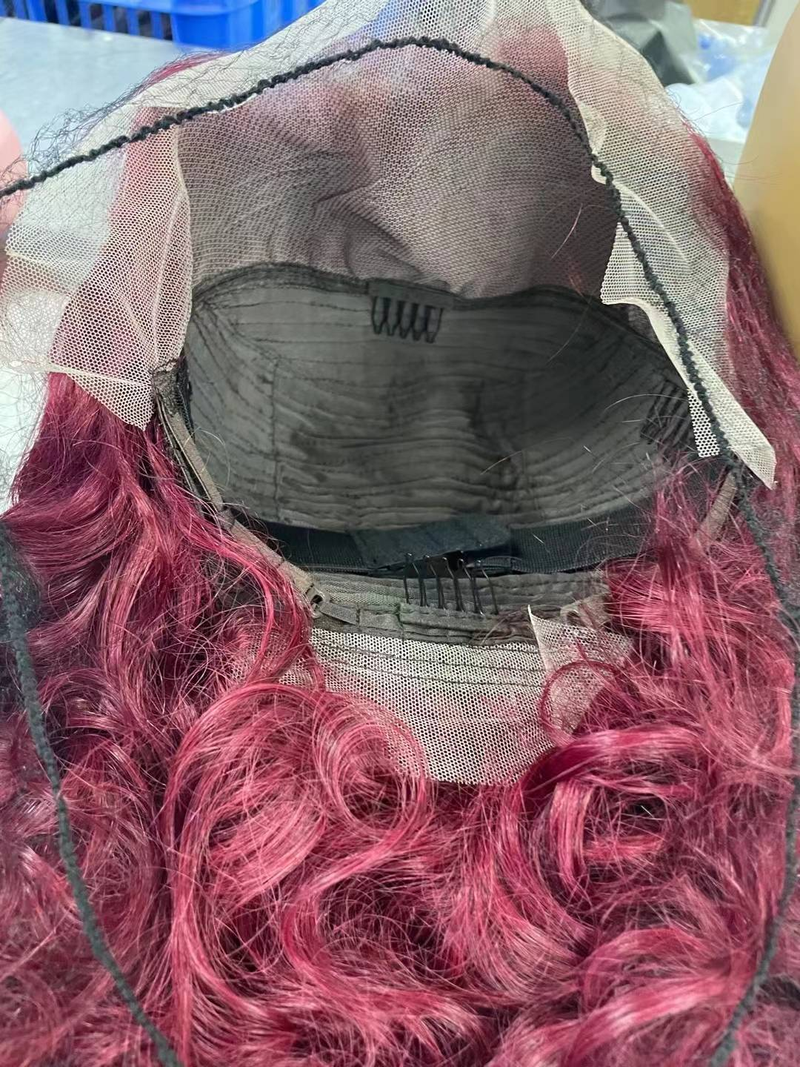Perruque de cheveux humains sans colle à dentelle frontale transparente 13x4 Loose Wave bordeaux 99J pré-épilée prête à porter_voghion.com