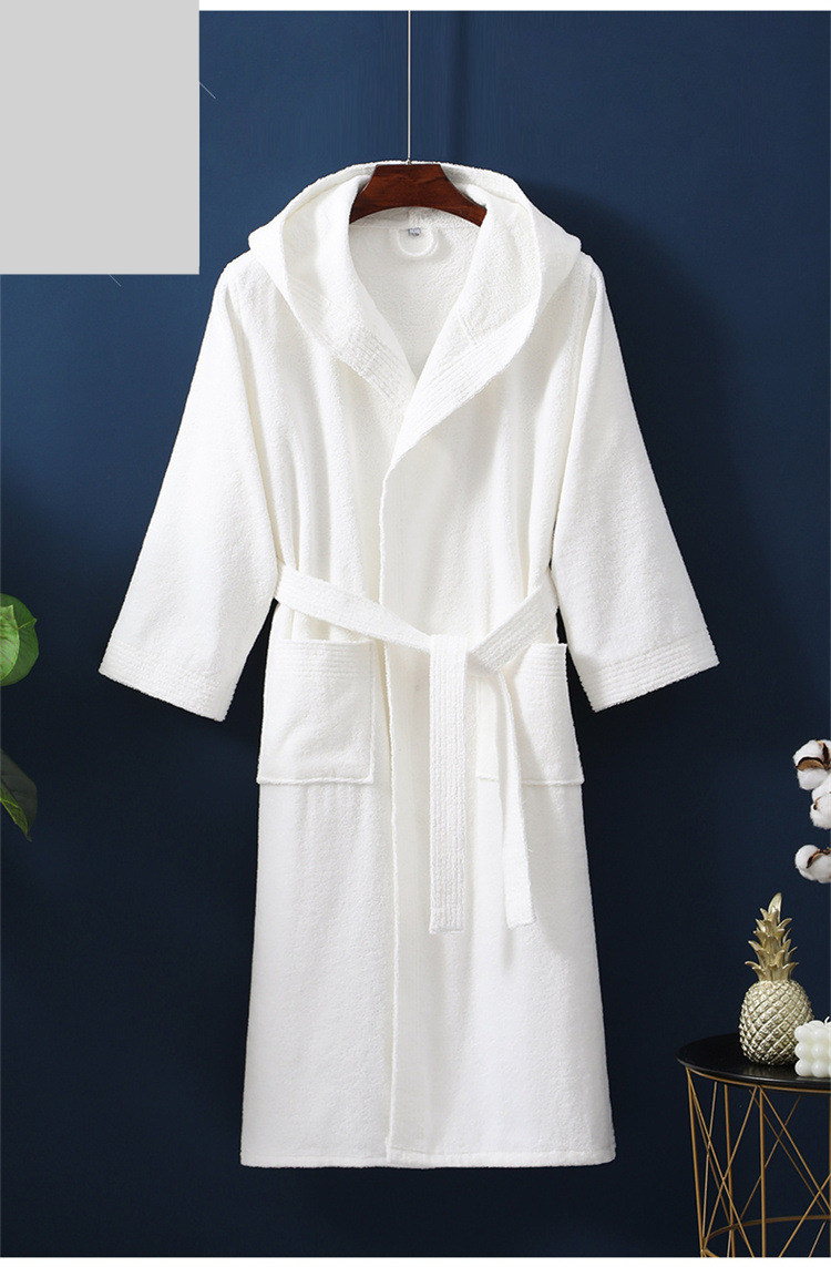 Herrkläder Hotell Ren Bomull Badrock Parmork Vinter Tjock Huva Män Och Dam Handduksmaterial Pyjamas Hemkläder Absorberande Lång_voghion.com