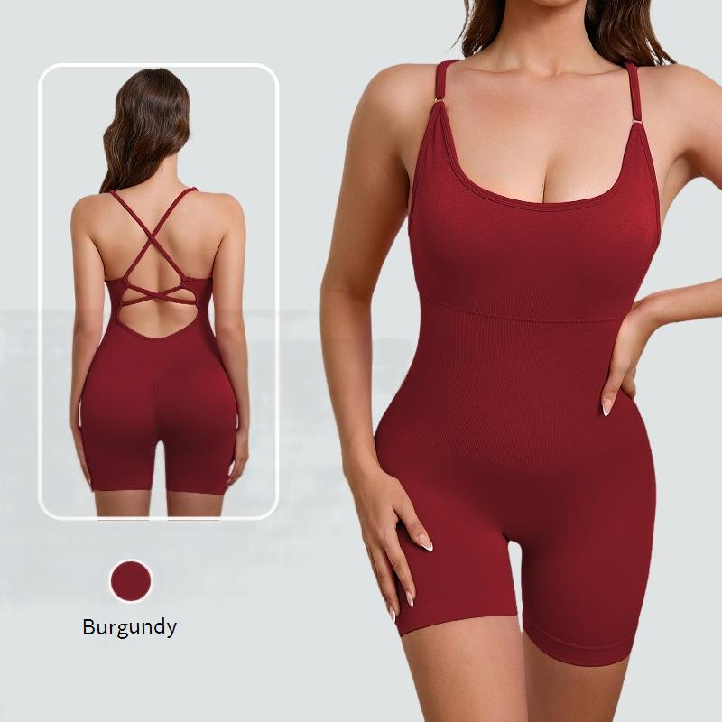 Combinaison de yoga une pièce pour femme avec coussinet de poitrine amovible, dos respirant, décontractée, sport, modelage du corps_voghion.com