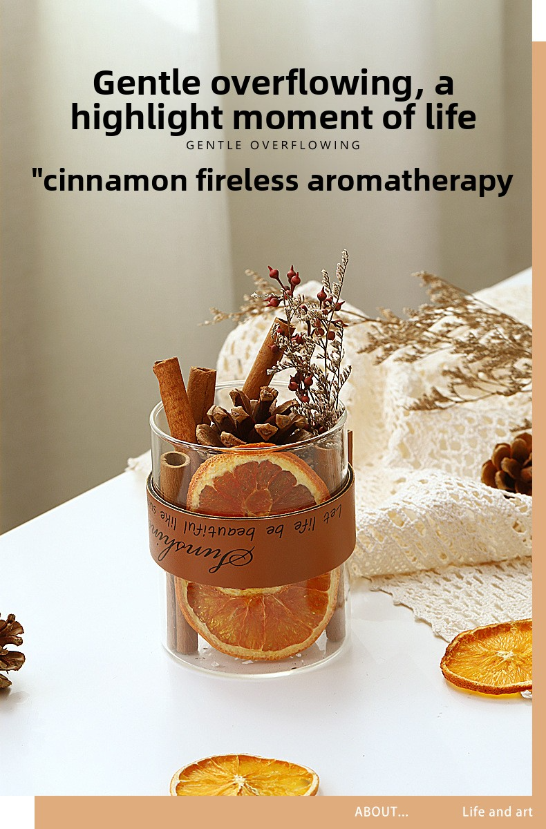 Dried Cinnamon Flower & Stick Home Fragrance Decor, Natural Aromatherapy Reed Diffuser Set Essential Oil-Free Base With Rattan Sticks_voghion.com