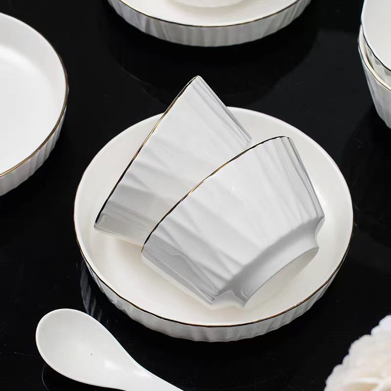 Keramik-Geschirr für zu Hause, 11,4 cm, 6-teiliges Set, stilvolle nordisch inspirierte Schalen mit Goldrand, hochwertiger Ins-Stil, perfekt für Reissuppe, Neuankömmling_voghion.com