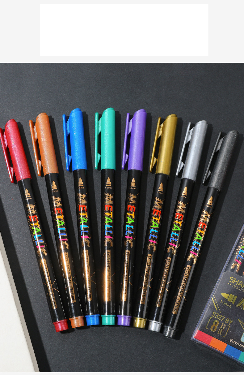 Metallic Color Waterproof Markers Set - 8 Vibrant Colors, Quick-Dry, Non-Fade, Ideal For Kids Drawing, Adult Coloring & DIY Crafts"_voghion.com