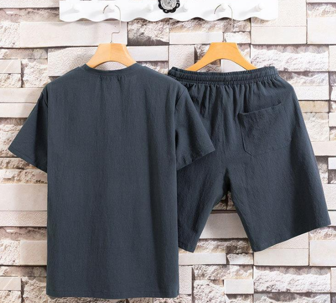 Breathable Cotton-Blend Short Sleeve T-Shirt & Shorts Set – Lightweight Summer Lounge Wear For Men (M-5XL, Quick-Dry & Anti-Wrinkle)_voghion.com
