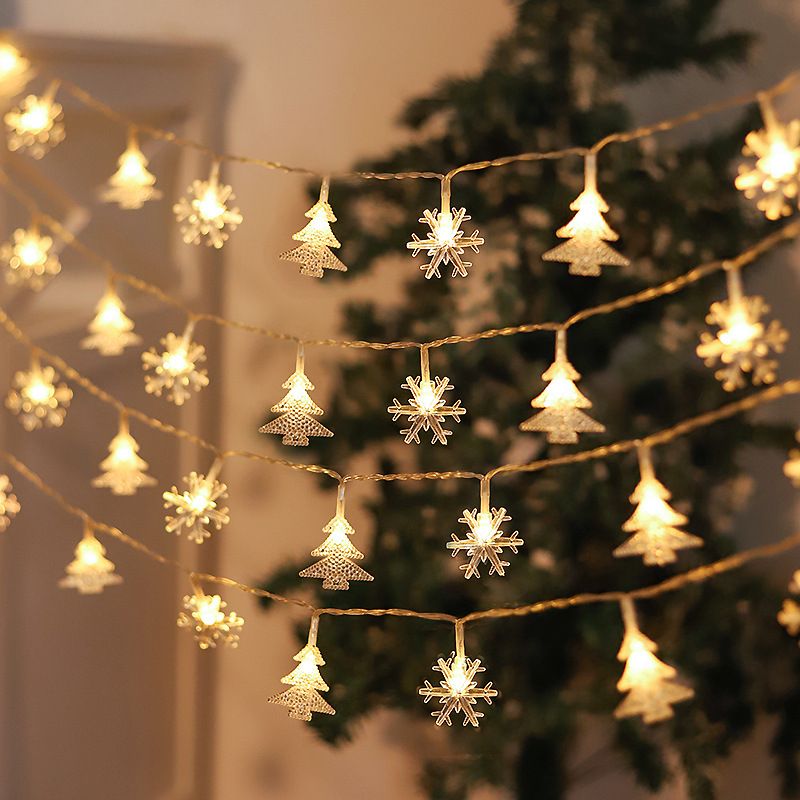 Luces navideñas solares con copos de nieve y renos: guirnalda de luces LED en blanco cálido y multicolor para interiores._voghion.com