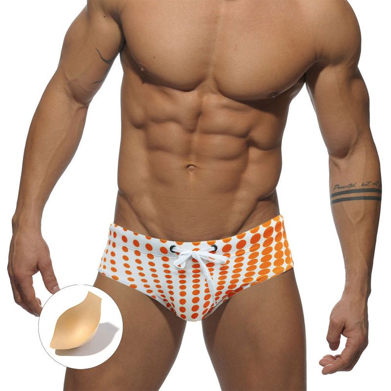 UXH Herren-Badehose mit Farbverlauf und Punkten, Dreieck-Design, mit Körbchen, modische Anti-Belichtungs-Badehose für Männer_voghion.com