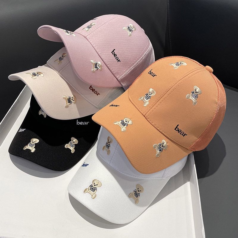 Mit Cartoon-Stickereien versehener Teddybär-Entenschnabel für Kinderausflüge im Frühjahr und Herbst, Sonnenschutz, atmungsaktives Netz mit gebogener Krempe_voghion.com