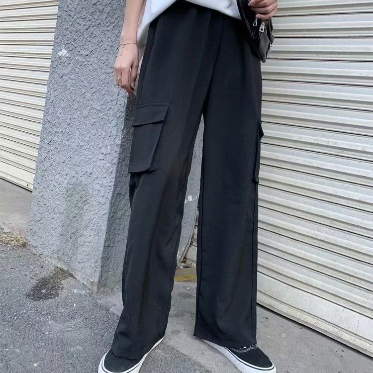 1 Pantalón corto de una pieza para hombre, estilo coreano moderno, holgado, recto, de pierna ancha, estilo Hon Kon, informal, largo hasta el suelo._voghion.com