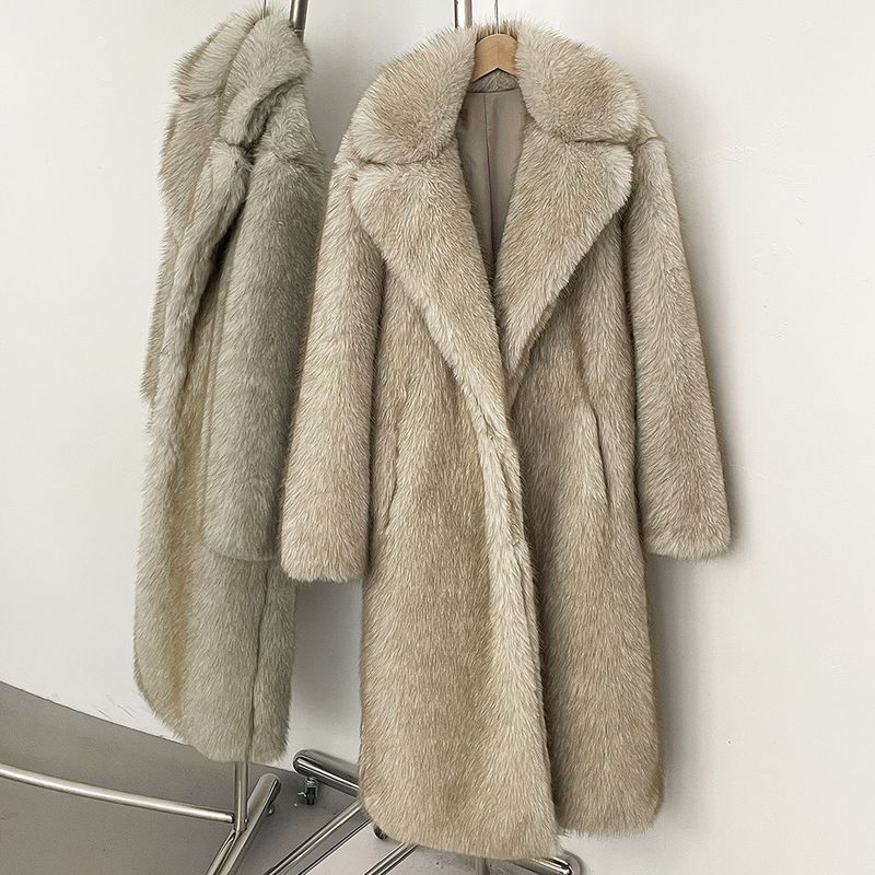 Elegante cappotto lungo in pelliccia sintetica da donna - Giacca invernale con revers a lancia e frange, capospalla caldo ed elegante per l'ufficio e le occasioni serali_voghion.com