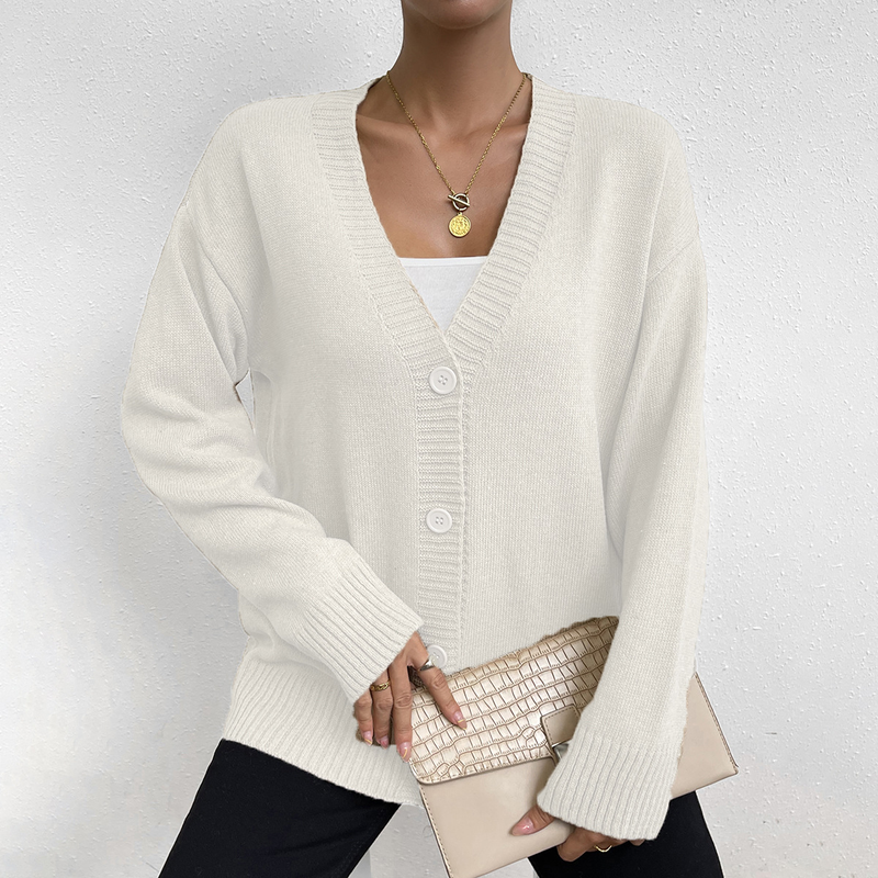 Damenbekleidung ins Pullover-Cardigan mit Knopfleiste für Damen_voghion.com