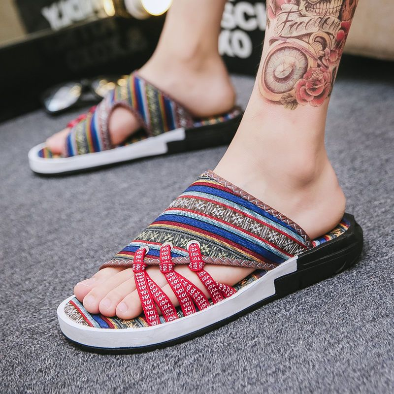 Hausschuhe im Sommer, rutschfest, One-Word-Slipper, China-Chic Outdoor, Cool, Trawl, Red Ins, Strandschuhe, Herrenschuhe_voghion.com