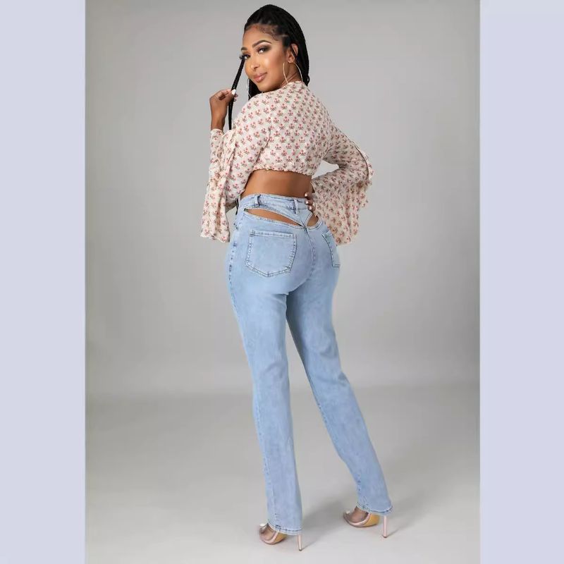 Vêtements pour femmes, jeans sexy extensibles ajourés à la taille dans le dos_voghion.com
