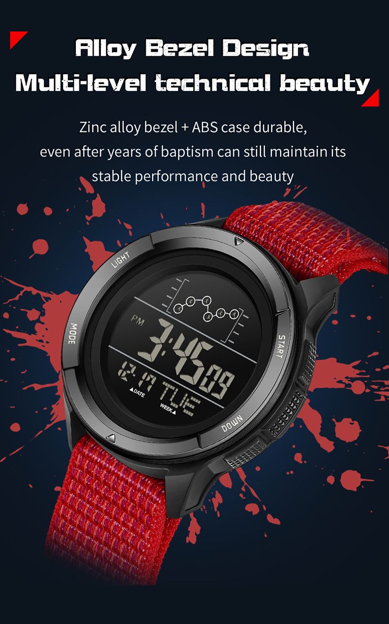 Digital Sports Watch For Students – 50M Waterproof, Multi-Function, Nylon Strap – LED Backlight & Military-Inspired Design_voghion.com