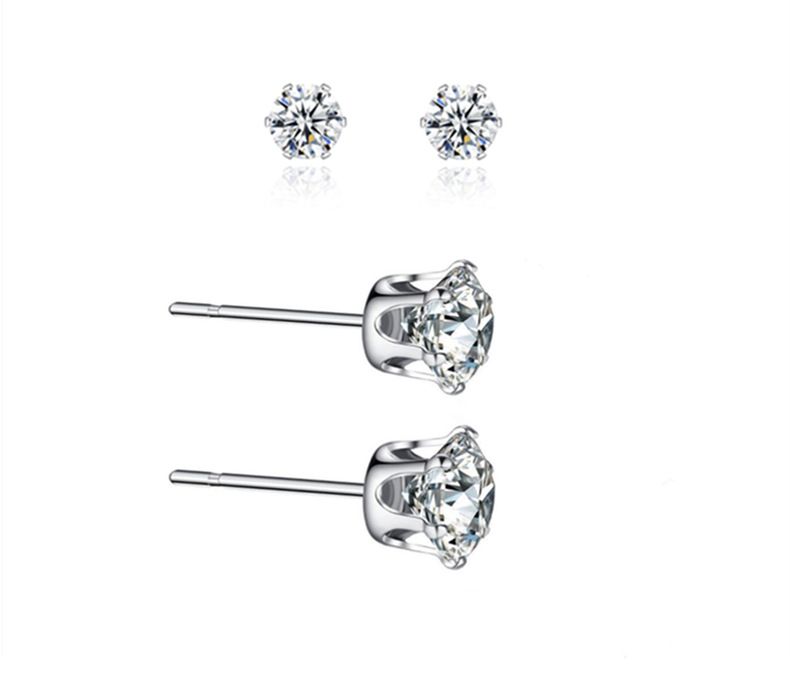 Orecchini a bottone in acciaio inossidabile di alta qualità all'ingrosso con zirconi, orecchini piccoli a 6 punte, orecchini per cartilagine in acciaio al titanio (3 mm/4 mm/5 mm/6 mm/7 mm/8 mm)_voghion.com