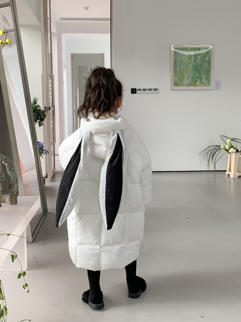 Children's Winter Cotton-padded Jacket For Boys And Girls Rabbit Ears Hooded With Rotator Sleeve Medium Long Cotton-padded Coat_voghion.com