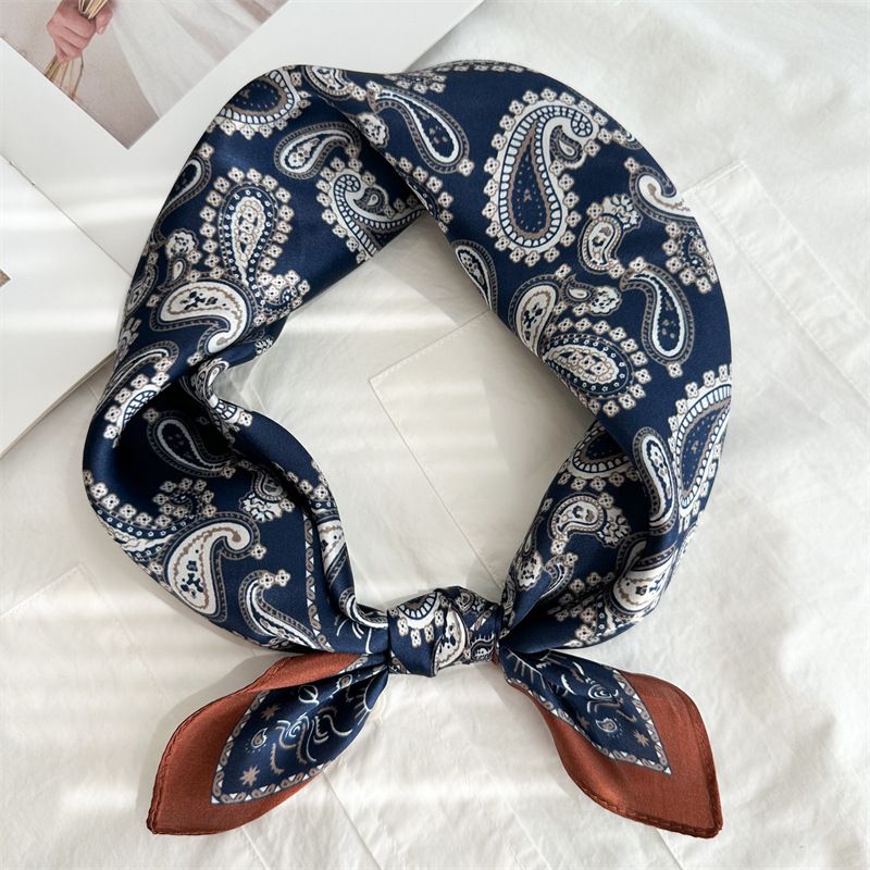 Dla kobiet, wysokiej jakości, dżinsowy, niebieski, kwadratowy szal w stylu paisley, uniwersalny, rozjaśniający, koreański styl, jedwabny szal w kolorze morwy_voghion.com