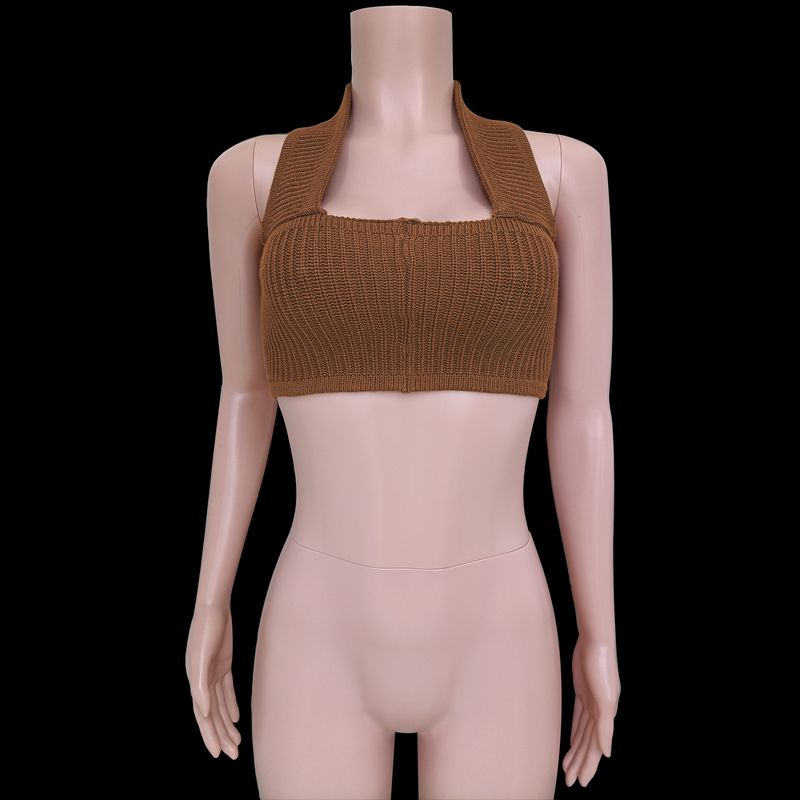 2025 Îmbrăcăminte europeană și pentru femei, sexy, cu halter de vacanță, iepure, fleece tricotat, pulover, fără bretele, vestă, maiou_voghion.com