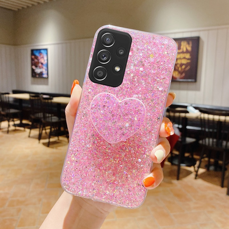 Shiny Glitter Heart Love Telefonholder Etui til Samsung Galaxy A12 A22 A32 A42 A52 A72 A13 A23 A33 A53 A73 4G 5G Silikone_voghion.com