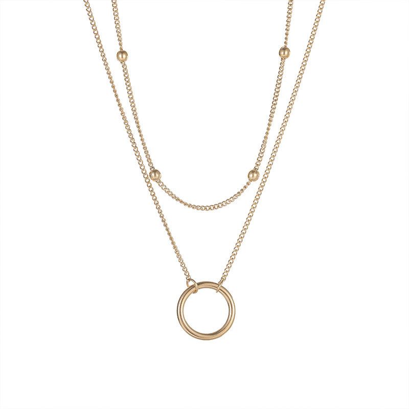 Vente chaude MEYRROYU Collier pendentif cercle 2 couches en acier inoxydable couleur or pour femmes tour de cou 2024 bijoux de mode de fête à la mode_voghion.com