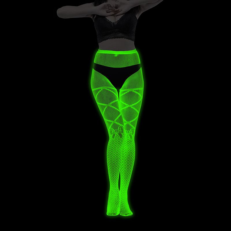Calze con base luminosa, collant fluorescenti europei e americani, calze a rete luminose notturne, calzini in jacquard con pizzo e tatuaggio sexy con luce verde_voghion.com
