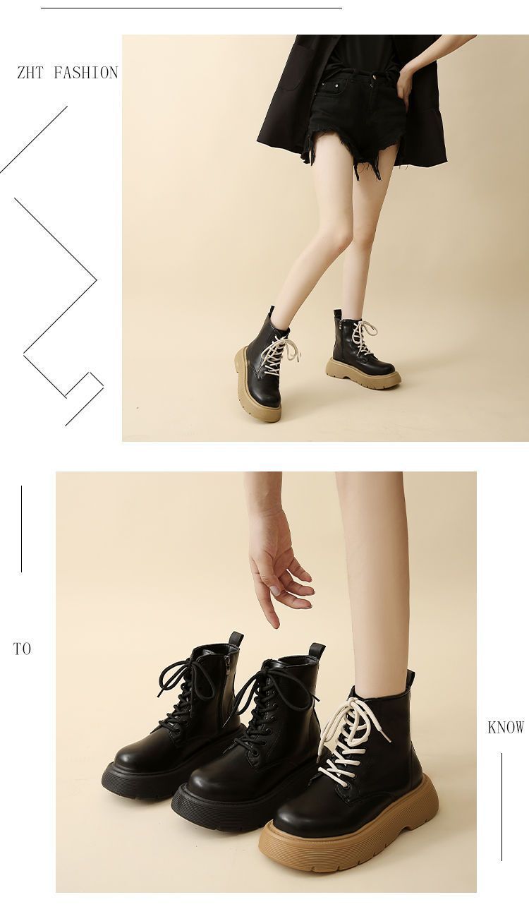 British style Martin for women's autumn thin 2023 new small high heels thick soles black slimming short boots_voghion.com