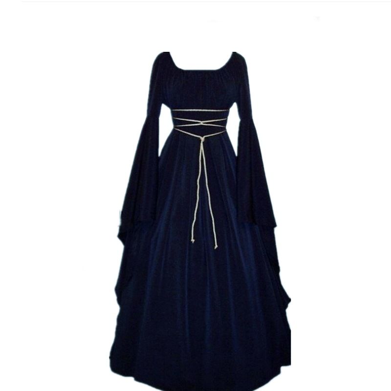 Neu Langen ärmeln Rundhals frauen Kleid Halloween Kostüm Mittelalter Robe Frauen_voghion.com