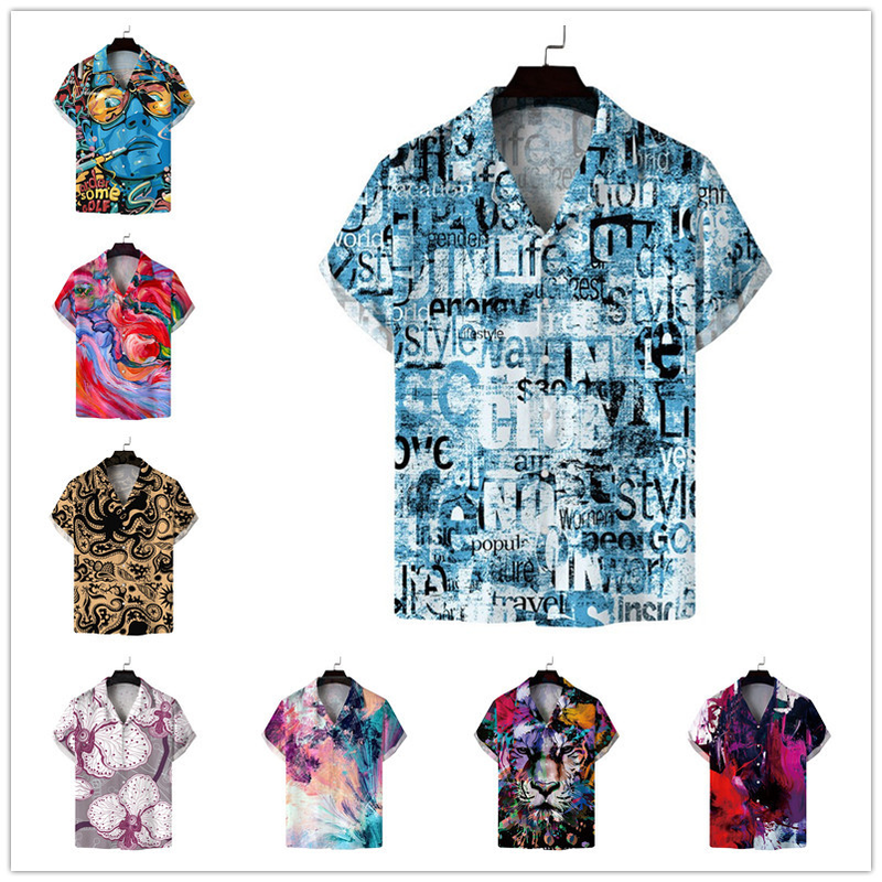 camicia hawaiana a maniche corte con colletto cubano stampata in 3D da uomo, nuova primavera_voghion.com