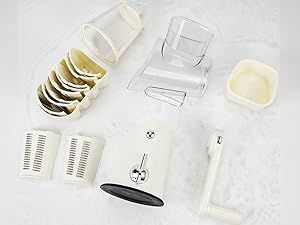 Rotary With Handle, 5-in-1 Cheese Grater Hand Crank, Strong Suction Cup Base, White_voghion.com