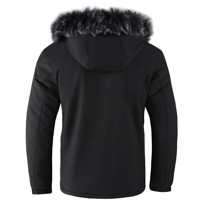 Herrenbekleidung Verdickte Baumwolljacke Verdickter Fleece-gefütterter Wintermantel mit abnehmbarer Kapuze, lässige Reißverschlussjacke für kaltes Wetter (Schwarz/Weiß)_voghion.com