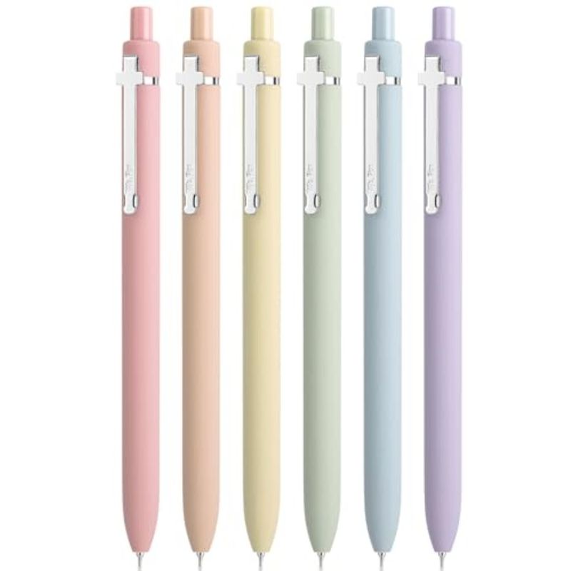 Confezione da 6 penne per journaling biblico, inchiostro nero, penne gel retrattili da 0,5 mm, fusto morbido color pastello con clip a croce argentata._voghion.com