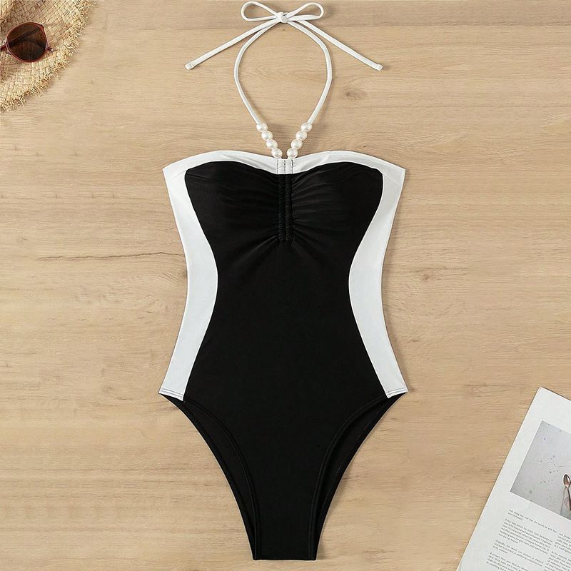 Kadın İnci Askılı Tek Parça Mayo - Plaj ve Havuz İçin İnceltici Yüksek Kaliteli Bikini_voghion.com