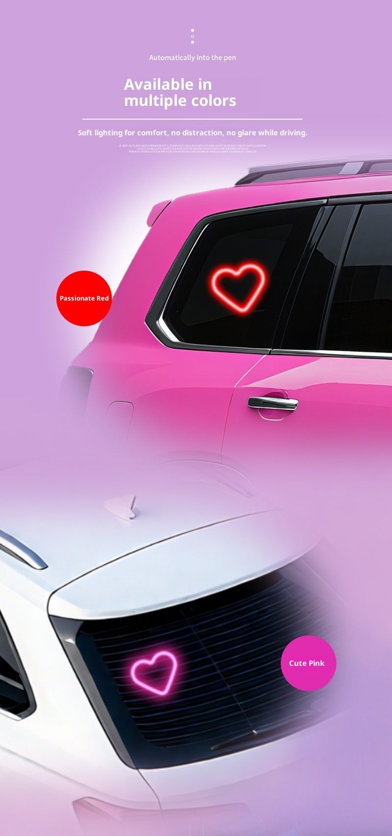 Solar Powered No Wiring LED Heart Triangle Window Wireless Neon Light Glowing C-Pillar Atmosphere Car Interior_voghion.com
