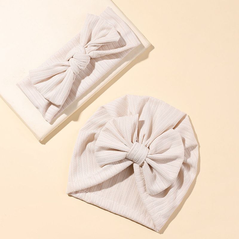 2 tk/komplekt Beebi riidest vööri peapaela ja mütsikomplekt ühevärviline beebitüdruku turbani vastsündinud juuste aksessuaarid_voghion.com