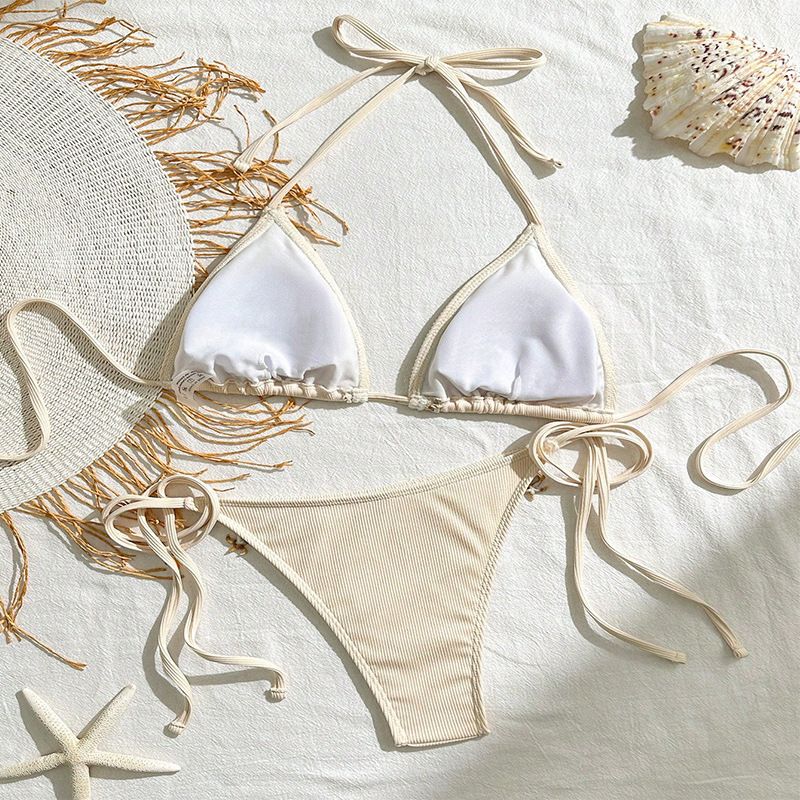 Women's Clothing Solid Color Lace-up Swimsuit Women's Three-point Sexy Beach Bikini_voghion.com