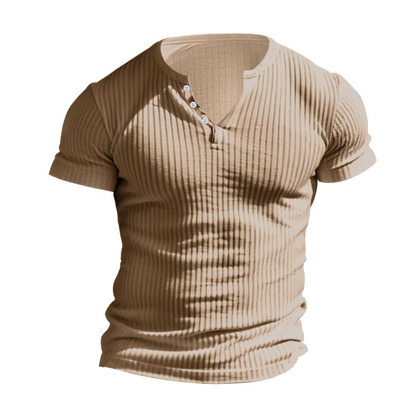 Unschlagbare Qualität Casual Sports Slim Fit Herren Kurzarm T-Shirt Neuer Strickpullover Einfarbiges Henley-Shirt mit amerikanischen Knöpfen_voghion.com