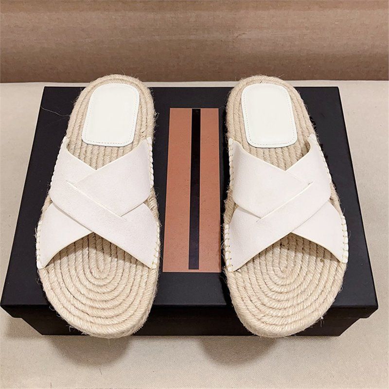 Herren Sommer Echtleder Kreuzriemen Stroh Gewebte Slide Sandalen Römischer Stil Fischer Outdoor Rutschfeste Coole Hausschuhe_voghion.com